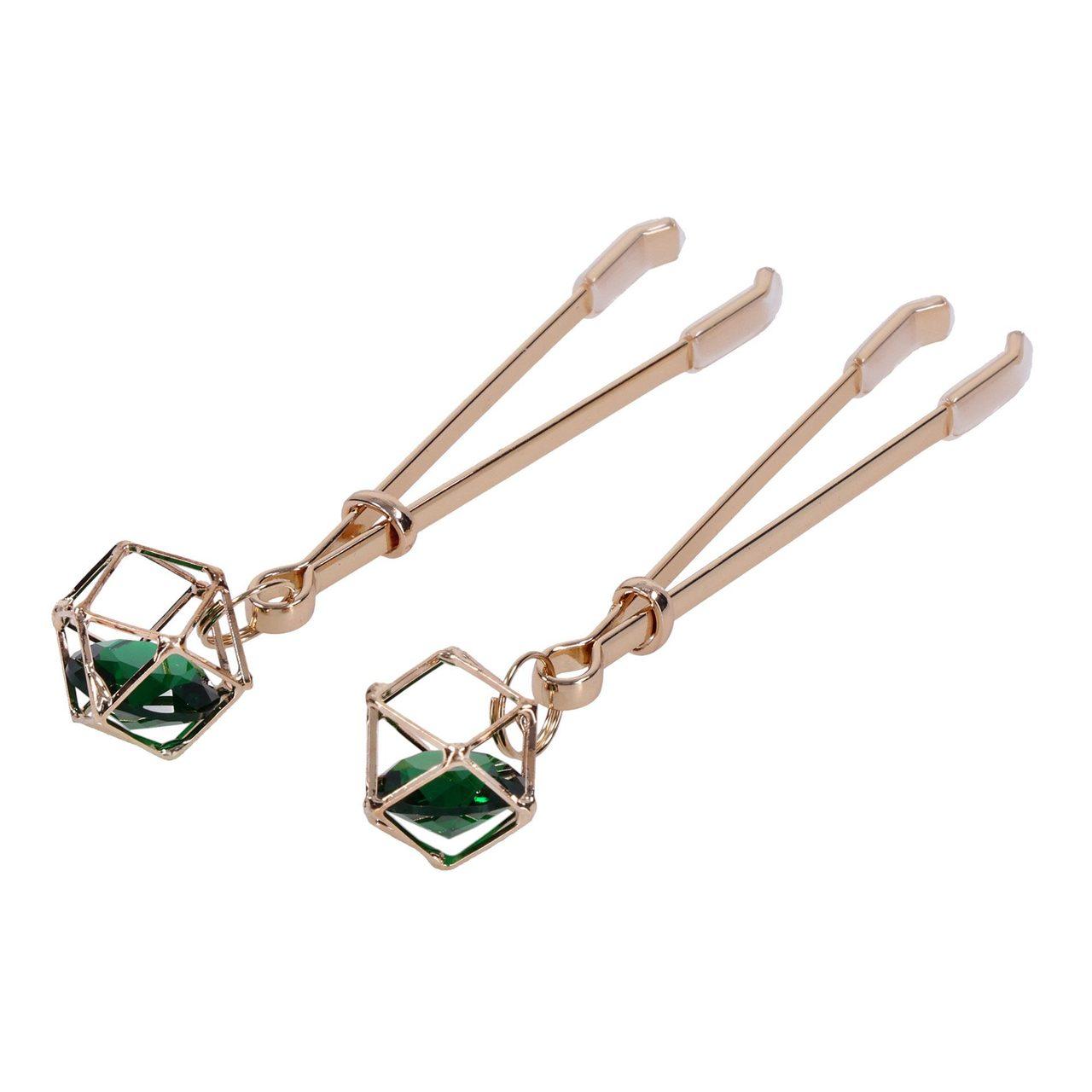 Regulowane klipsy na sutki z kryształem i złotymi detalami | Loris.pl