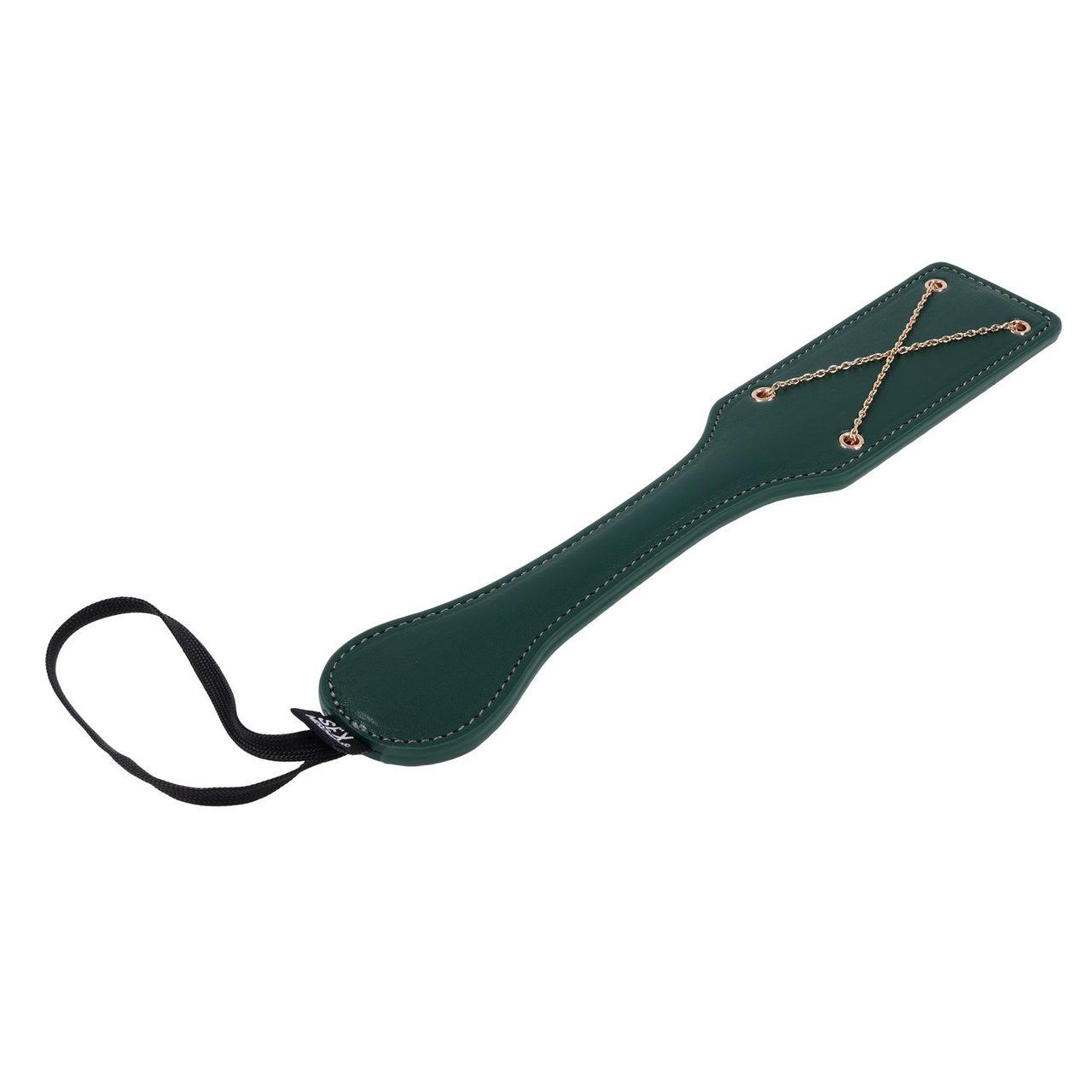 Packa BDSM ze złotym łańcuszkiem | Szmaragdowa ekoskóra | Loris.pl