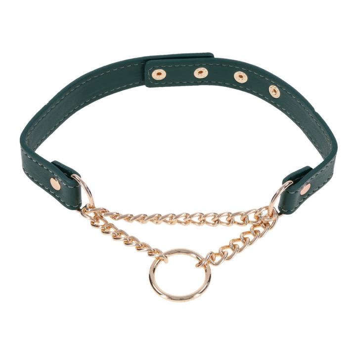 Szmaragdowa obroża BDSM na co dzień 38–48 cm – złote okucia | Loris.pl