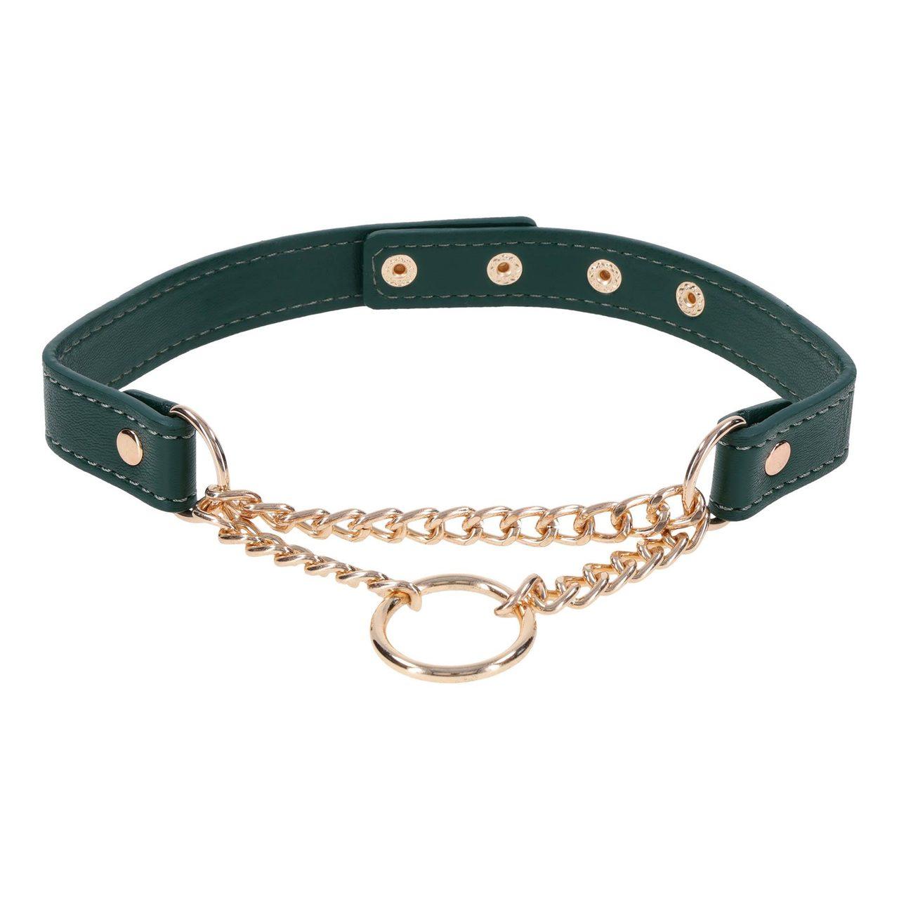 Szmaragdowa obroża BDSM na co dzień 38–48 cm – złote okucia | Loris.pl
