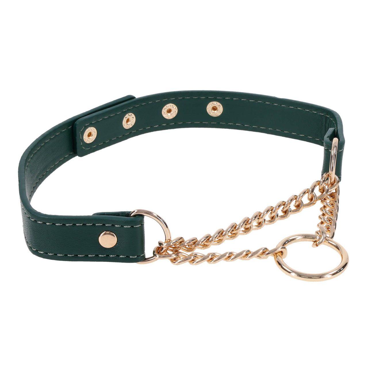 Szmaragdowa obroża BDSM na co dzień 38–48 cm – złote okucia | Loris.pl