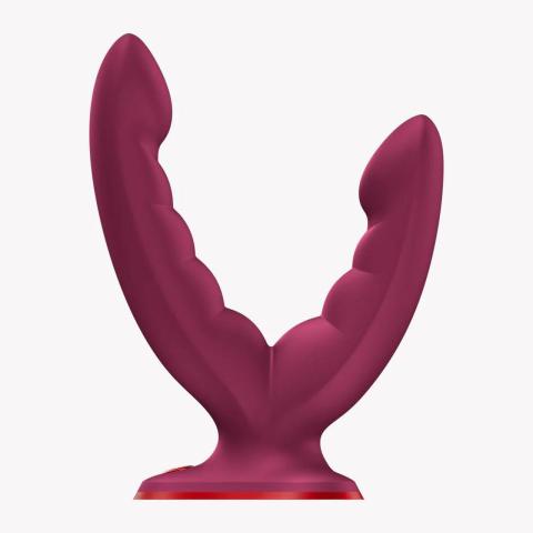 Podwójne dildo U z przyssawką czerwone – stymulacja bez użycia rąk