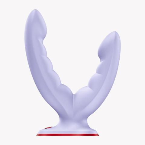 Podwójne dildo U z przyssawką i teksturą – bezdotykowa stymulacja