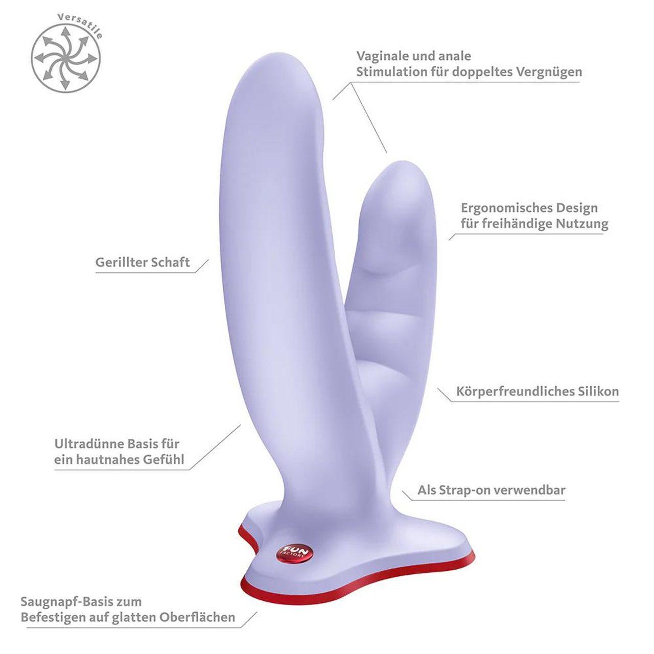 Podwójne dildo U z przyssawką i teksturą – bezdotykowa stymulacja | Loris.pl