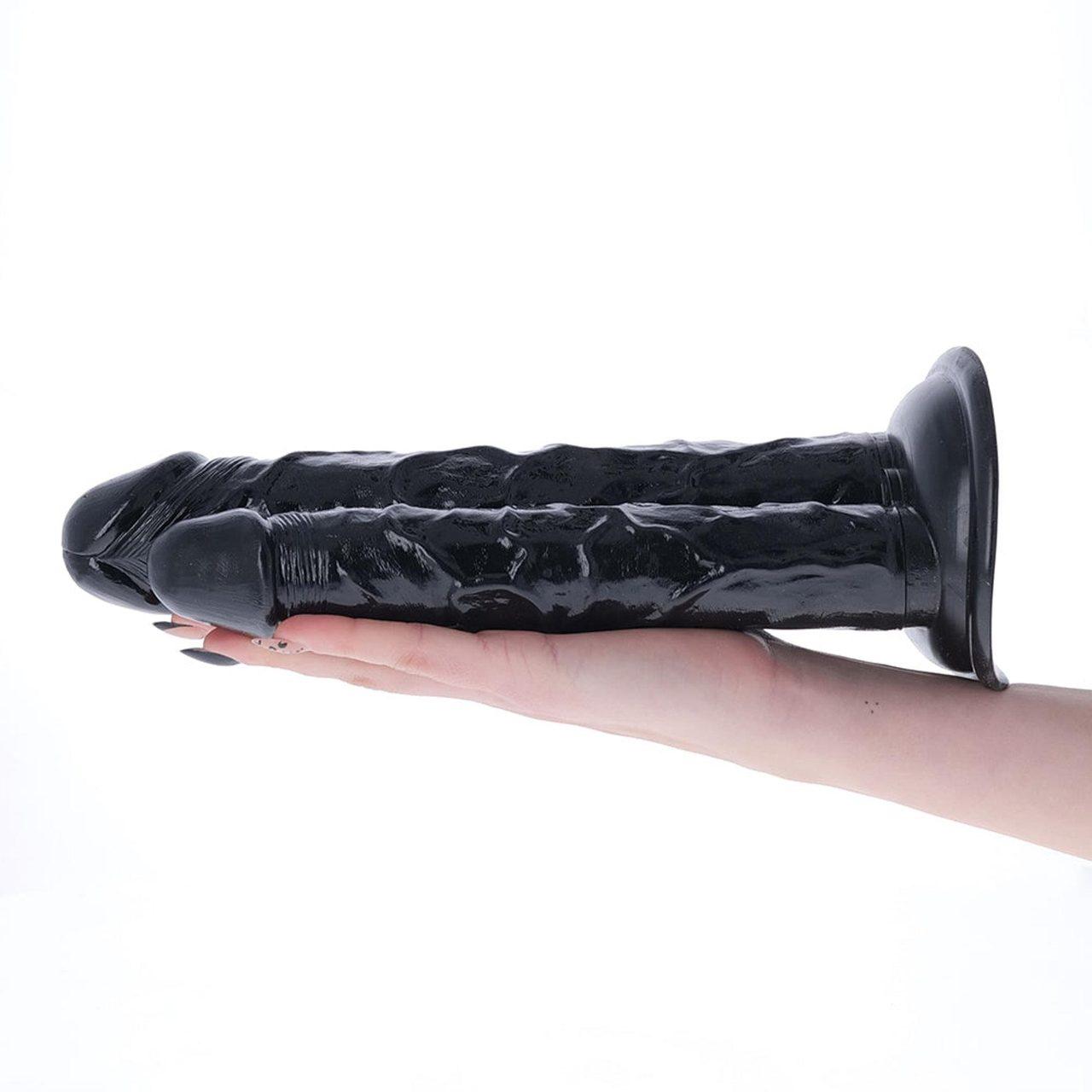 Czarne podwójne dildo 27 cm z przyssawką – realistyczne | Loris.pl