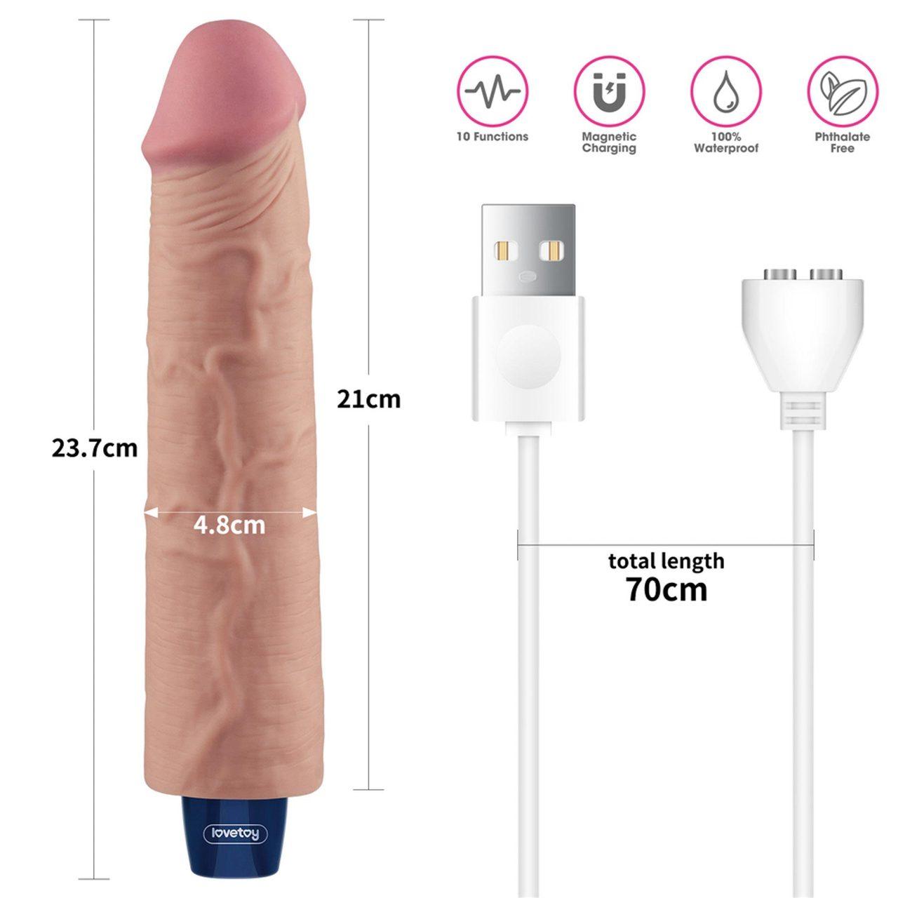 Realistyczne dildo wibrujące 23 cm z TPE | 10 trybów | USB | Wodoodporne