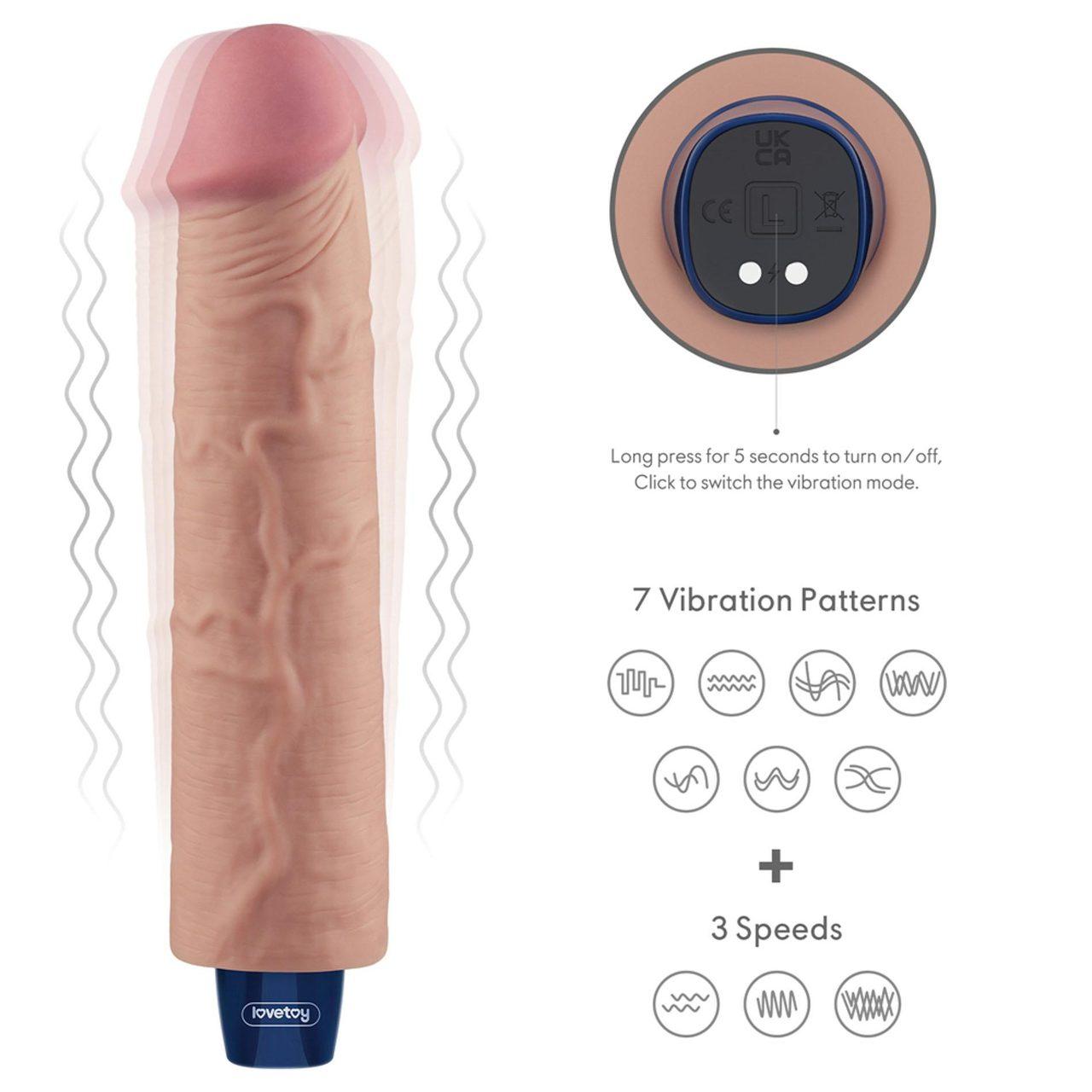 Realistyczne dildo wibrujące 23 cm z TPE | 10 trybów | USB | Wodoodporne