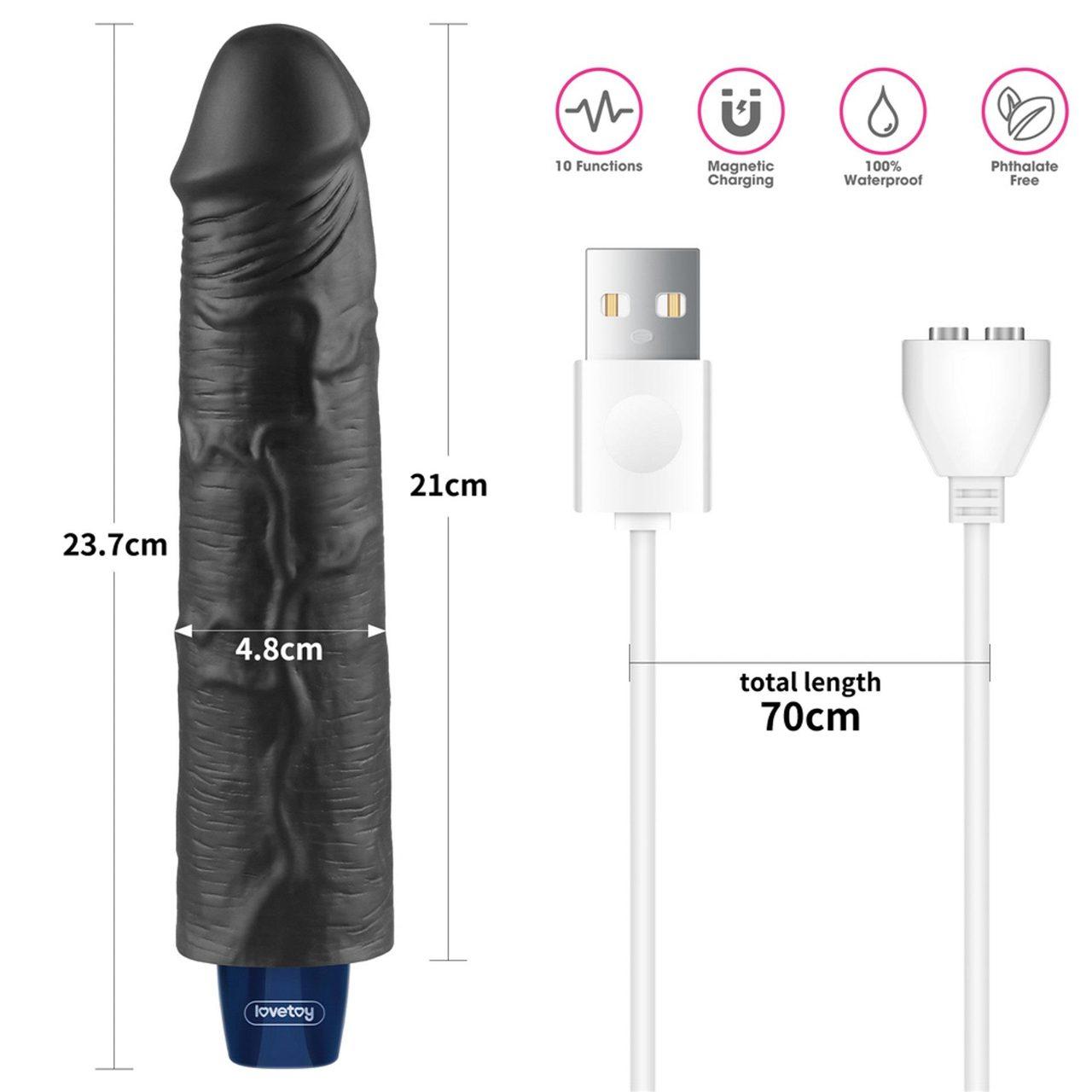 Realistyczne dildo wibrujące 24 cm TPE | 10 trybów | Wodoodporne | USB