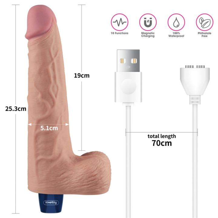 Realistyczne dildo wibrujące 25,4 cm cieliste ładowalne TPE | Loris.pl