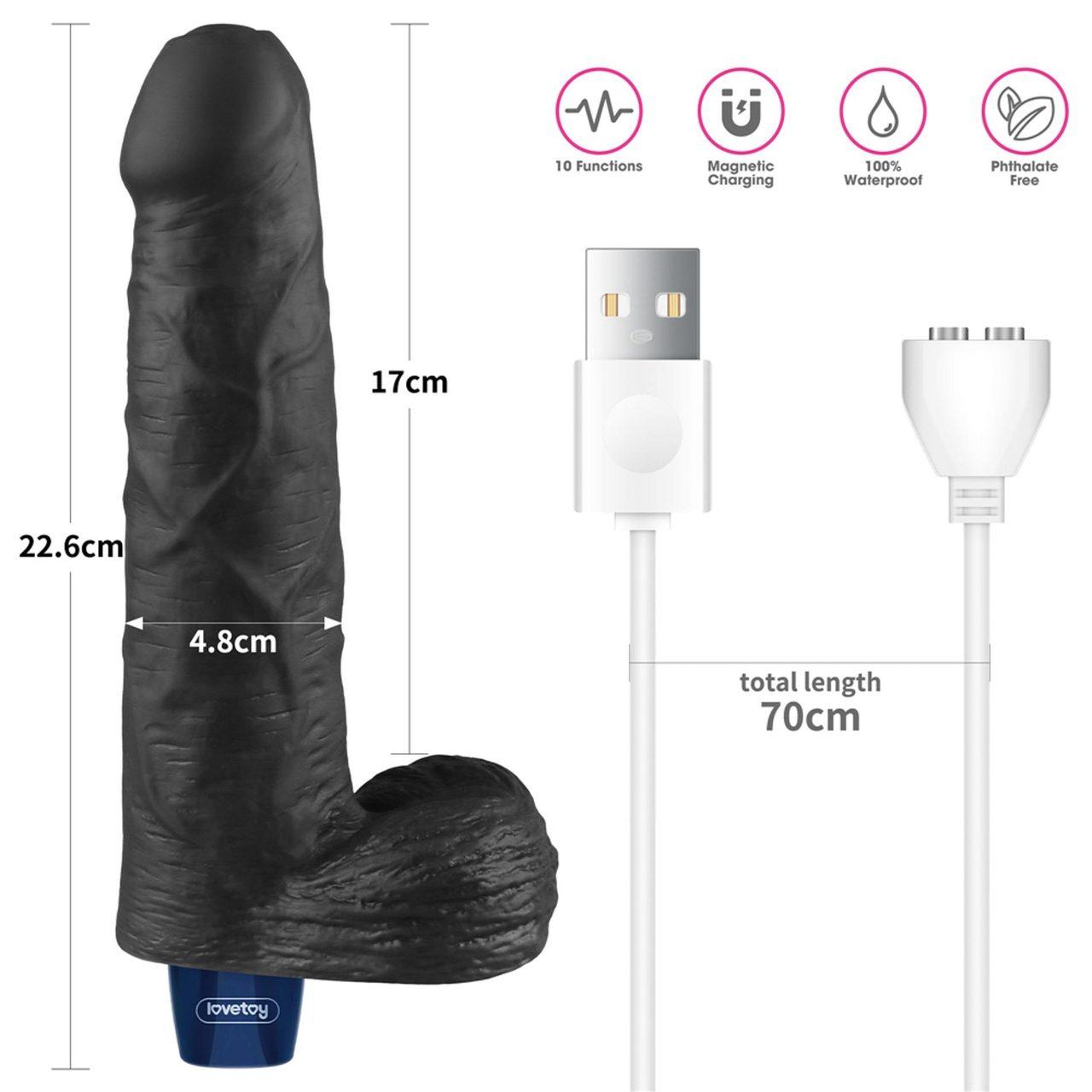 Realistyczne wibrujące dildo TPE 23 cm USB wodoodporne | Loris.pl
