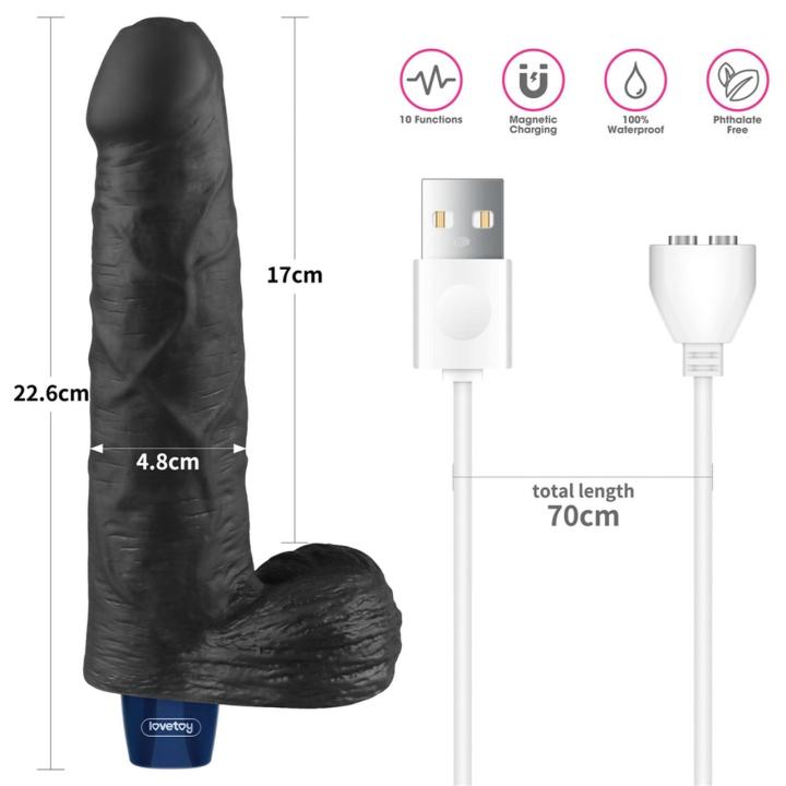 Realistyczne wibrujące dildo TPE 23 cm USB wodoodporne | Loris.pl