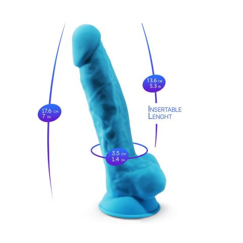 Realistyczne dildo z przyssawką 17,75 cm niebieskie | Platynowy silikon