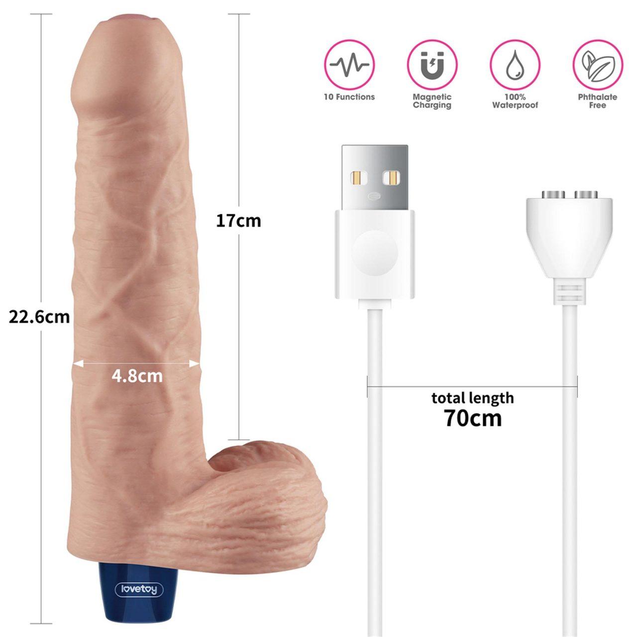 Realistyczne dildo wibrujące 23 cm TPE – 10 trybów, wodoodporne, USB | Loris.pl