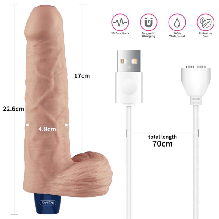 Realistyczne dildo wibrujące 23 cm TPE – 10 trybów, wodoodporne, USB | Loris.pl