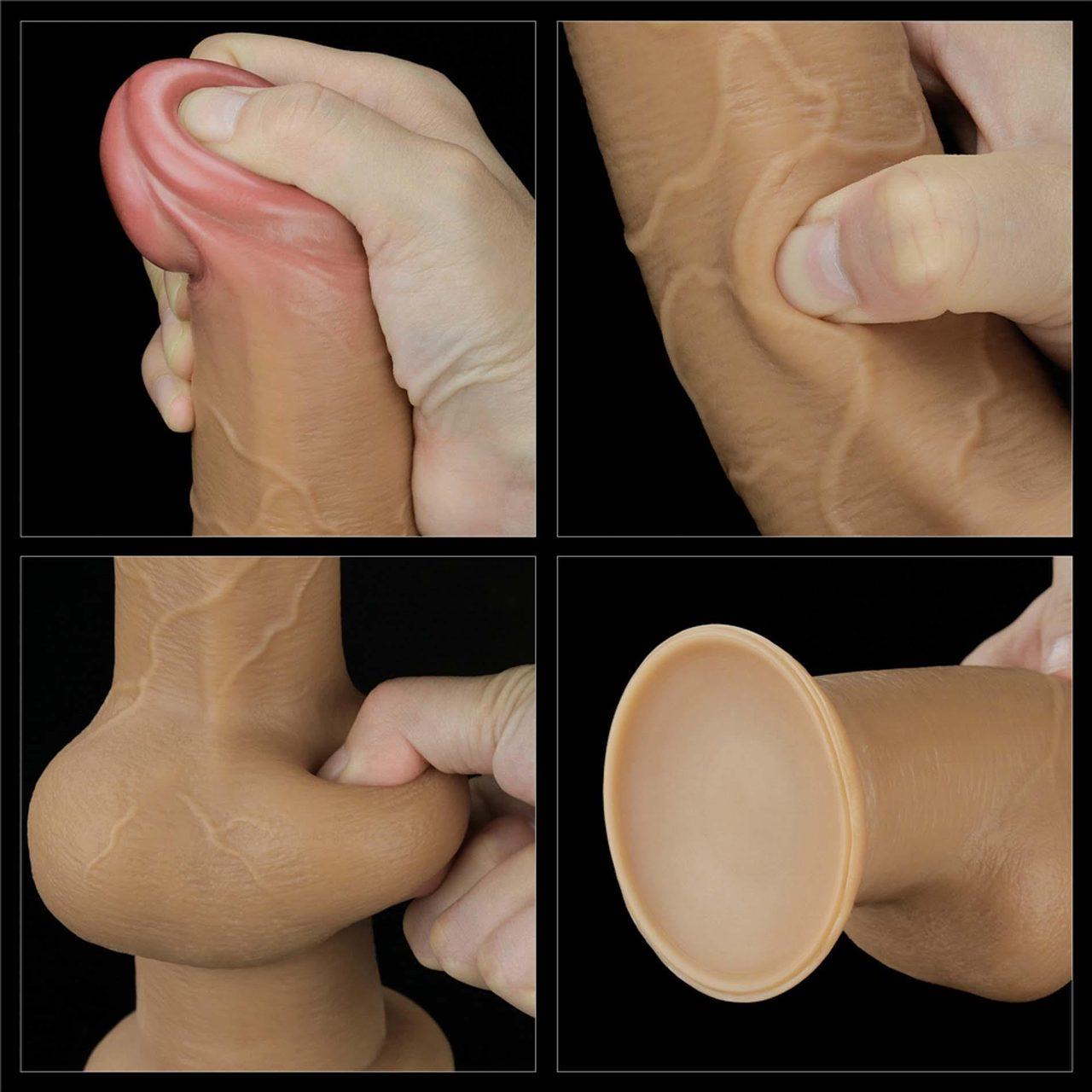 Realistyczne dildo z uchwytem i przyssawką 24 cm | Dwuwarstwowy silikon