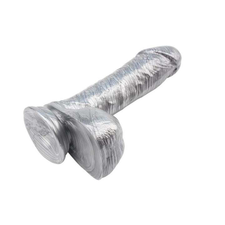 Realistyczne dildo srebrne z przyssawką i strap-on