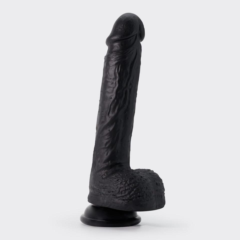 Czarne realistyczne dildo z przyssawką z płynnego silikonu- 22cm