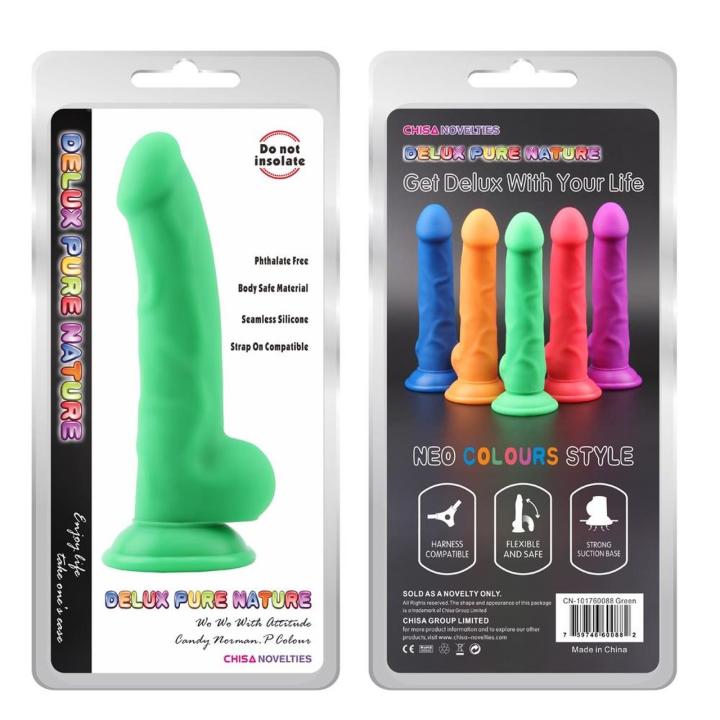 Zielone realistyczne dildo z przyssawką 21,5 cm | Silikon | Loris.pl