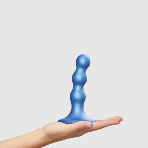 Dildo analne 3 kulki metaliczny niebieski S z przyssawką