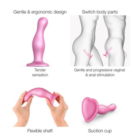 Metaliczny różowy dildo plug S z przyssawką | miękki silikon
