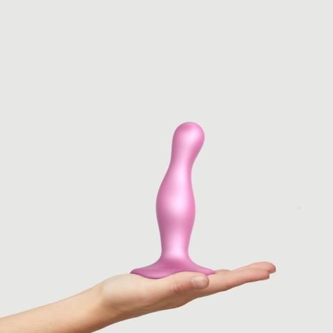 Metaliczny różowy dildo plug S z przyssawką | miękki silikon