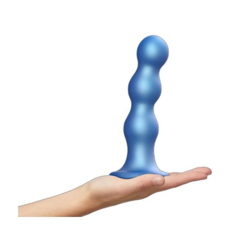 Dildo analne 3 kulki XL metaliczny niebieski z przyssawką