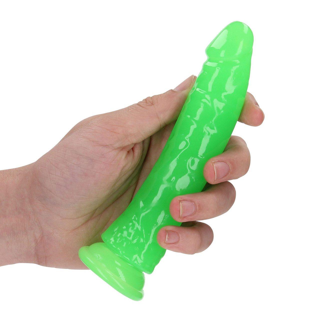 Dildo świecące w ciemności z przyssawką 15,5 cm | Smukłe analne