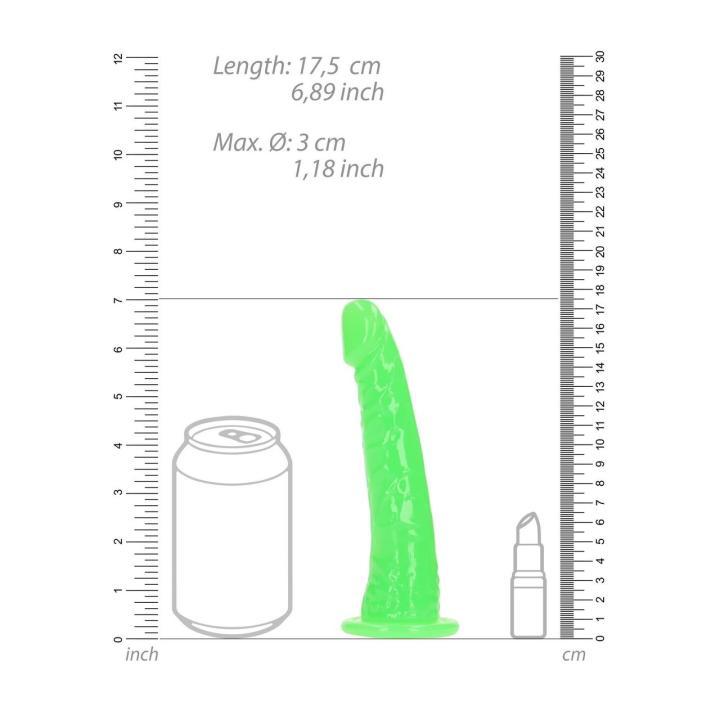 Dildo świecące w ciemności z przyssawką 15,5 cm | Smukłe analne
