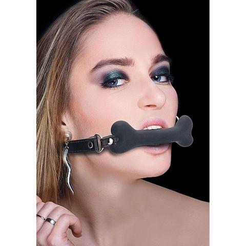 Knebel silikonowy w kształcie kości czarny | BDSM