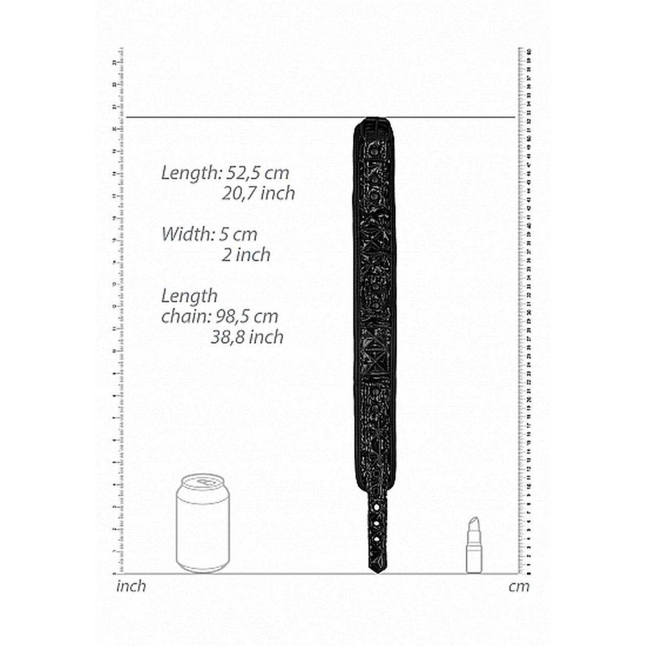 Czarna obroża BDSM ze smyczą na łańcuszku | Regulacja 40–47,5 cm