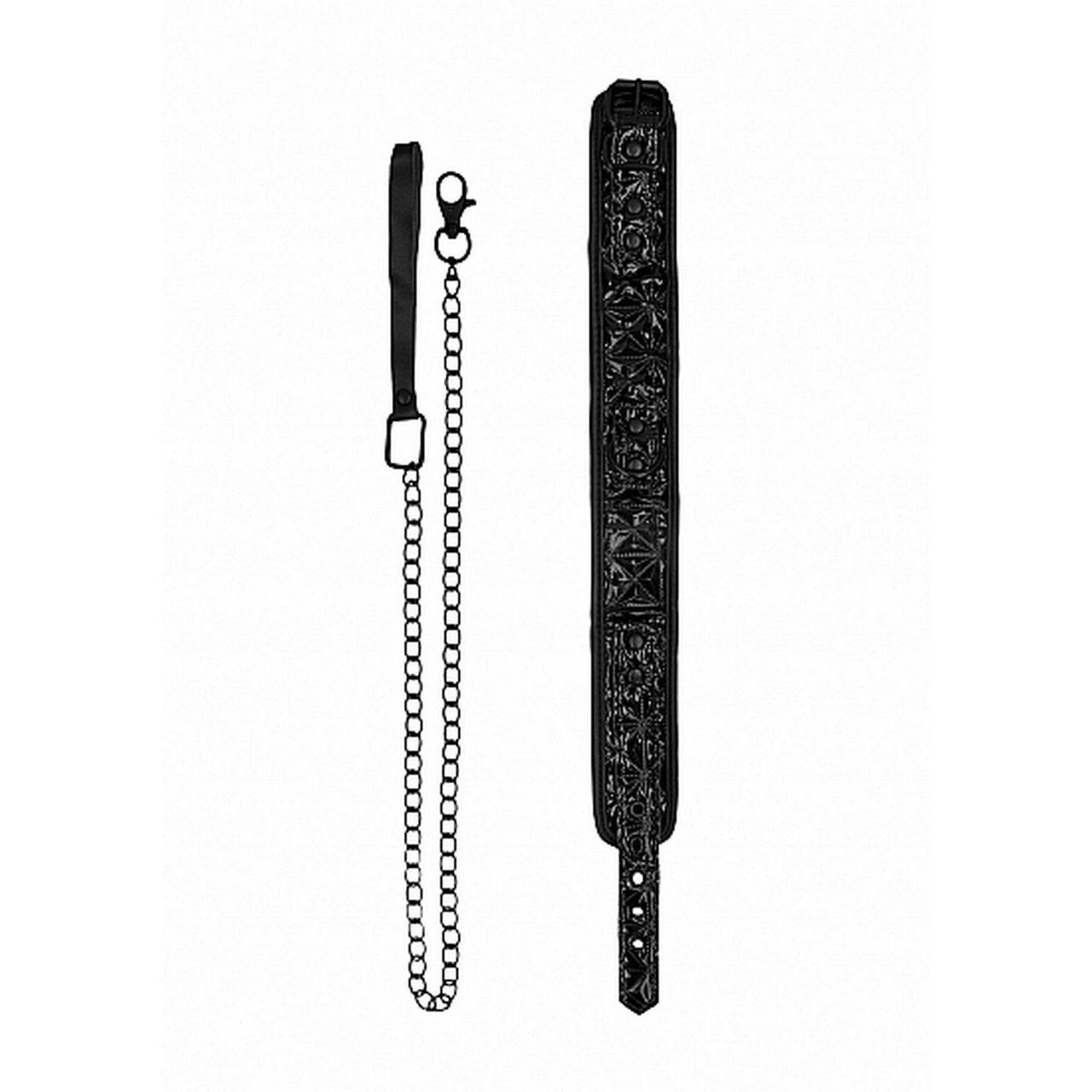 Czarna obroża BDSM ze smyczą na łańcuszku | Regulacja 40–47,5 cm