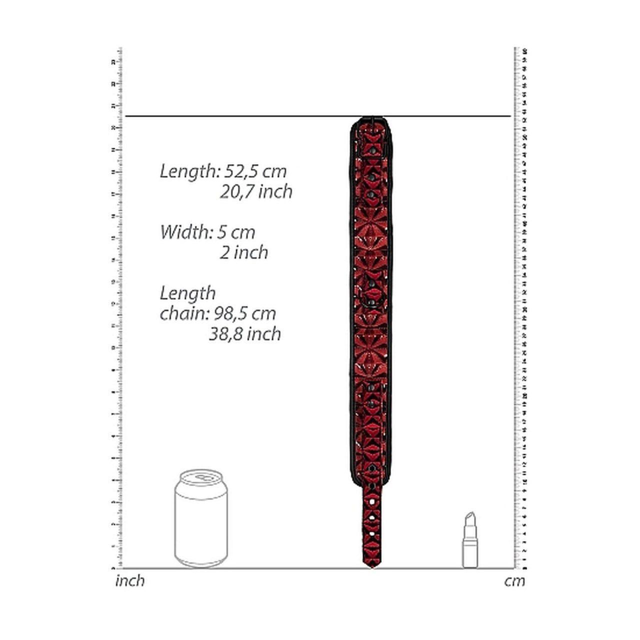 Bordowa obroża BDSM ze smyczą łańcuszkową 52,5 cm – neopren i ekoskóra | Loris.pl