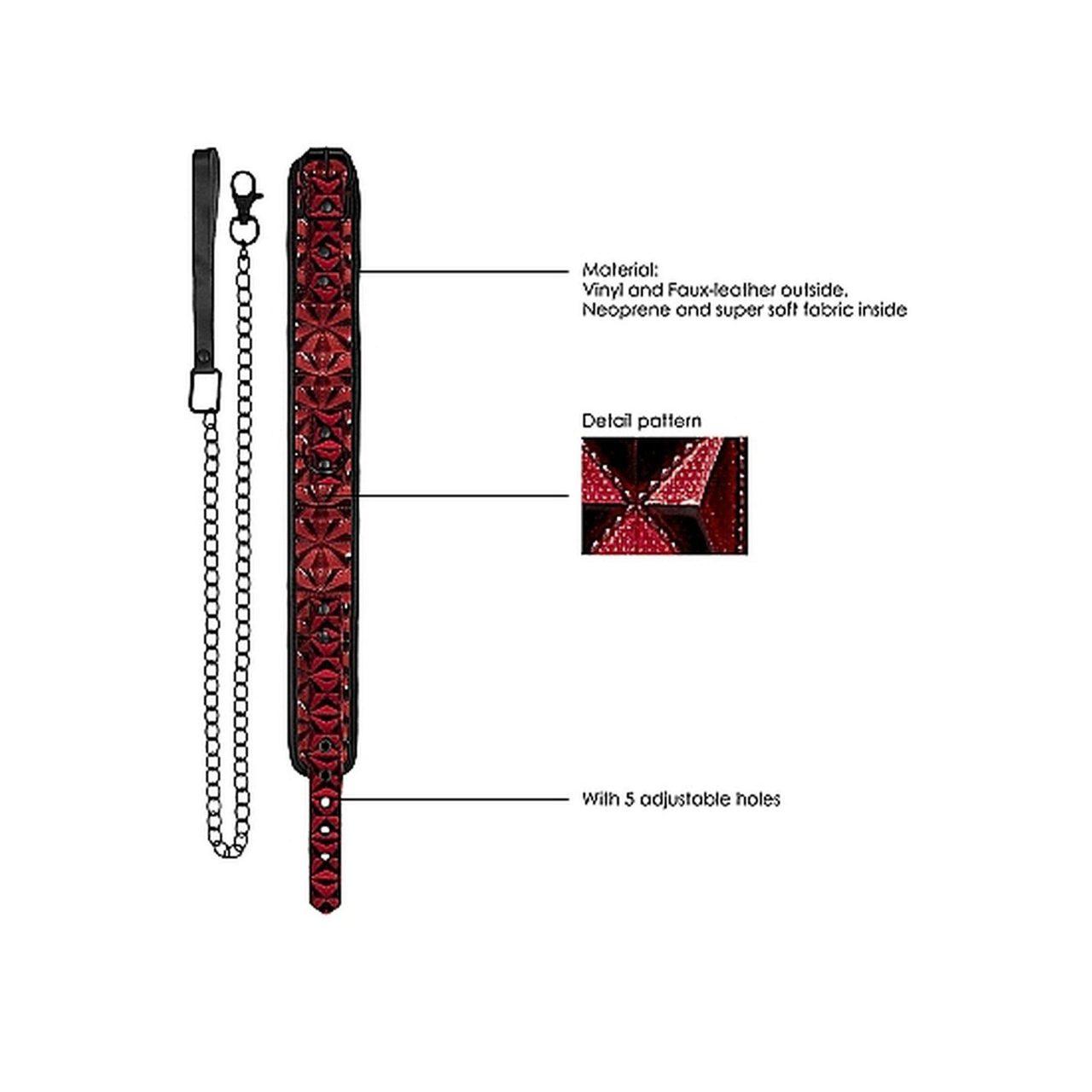 Bordowa obroża BDSM ze smyczą łańcuszkową 52,5 cm – neopren i ekoskóra | Loris.pl