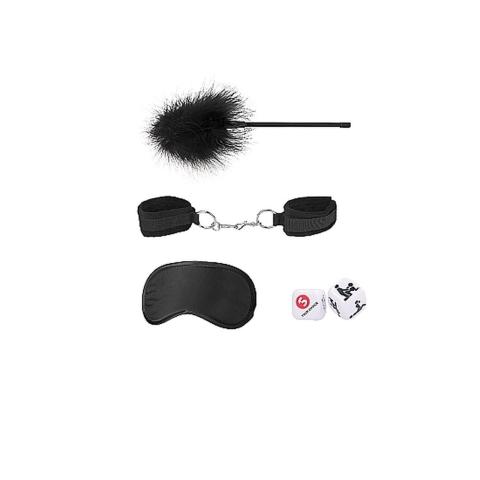 Zestaw bondage dla par czarny – kajdanki, maska, piórko 28 cm i kostka