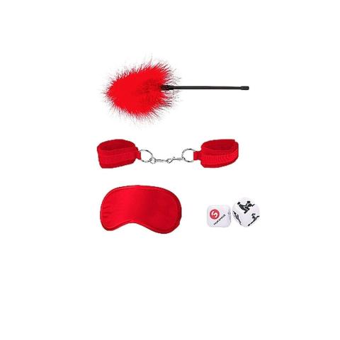 Zestaw BDSM na start – czerwone kajdanki, maska, piórko 28 cm