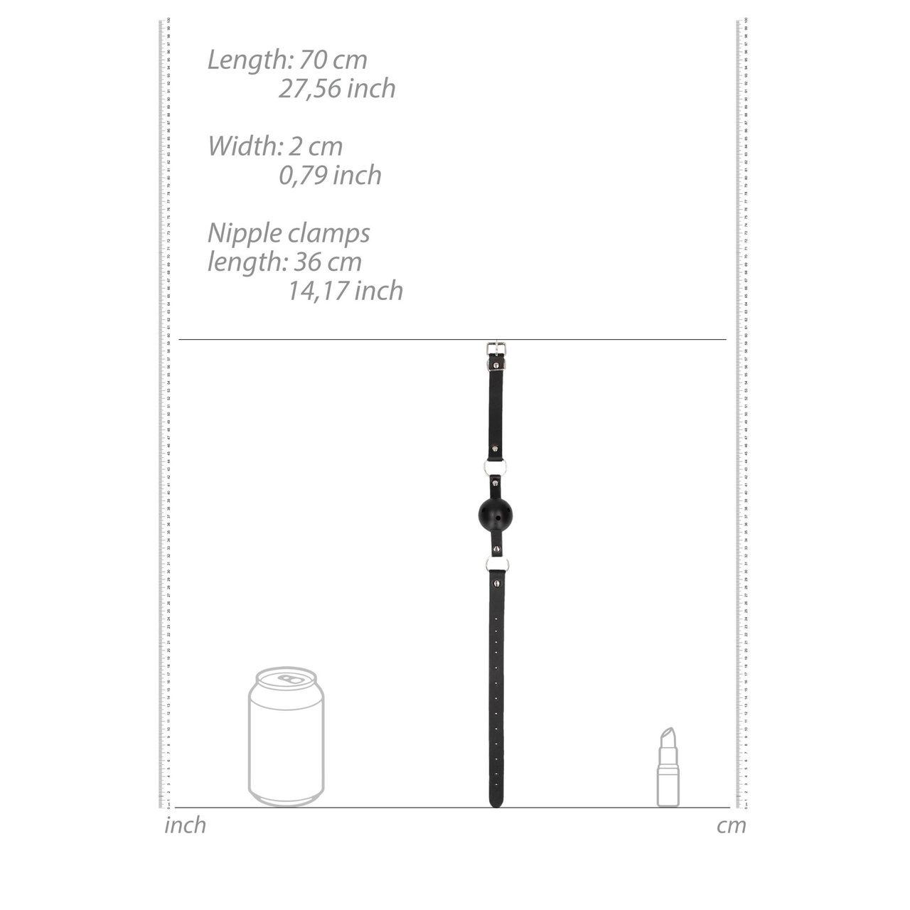Skórzany knebel z kulką i klamerkami na sutki – regulowany zestaw BDSM