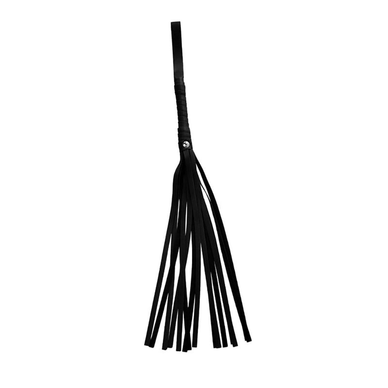 Czarny flogger BDSM 43 cm ze skóry pu i metalem bez niklu | Loris.pl