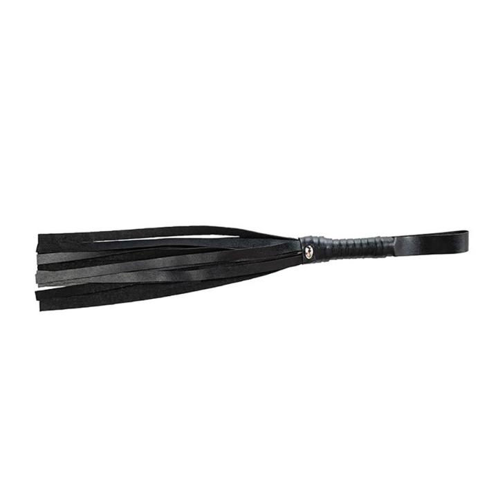 Czarny flogger BDSM 43 cm ze skóry pu i metalem bez niklu