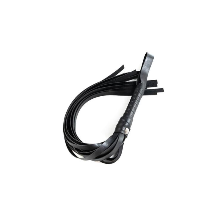 Czarny flogger BDSM 43 cm ze skóry pu i metalem bez niklu