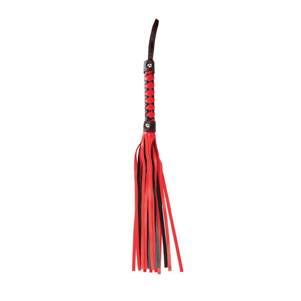 Czarno-czerwony flogger BDSM 51 cm ze skóry PU | Loris.pl