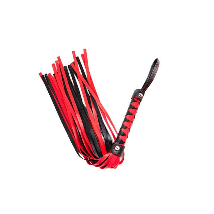 Czarno-czerwony flogger BDSM 51 cm ze skóry PU | Loris.pl