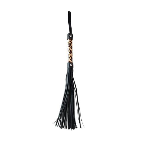 Flogger w panterkę 45 cm – skóra PU, drewniana rączka