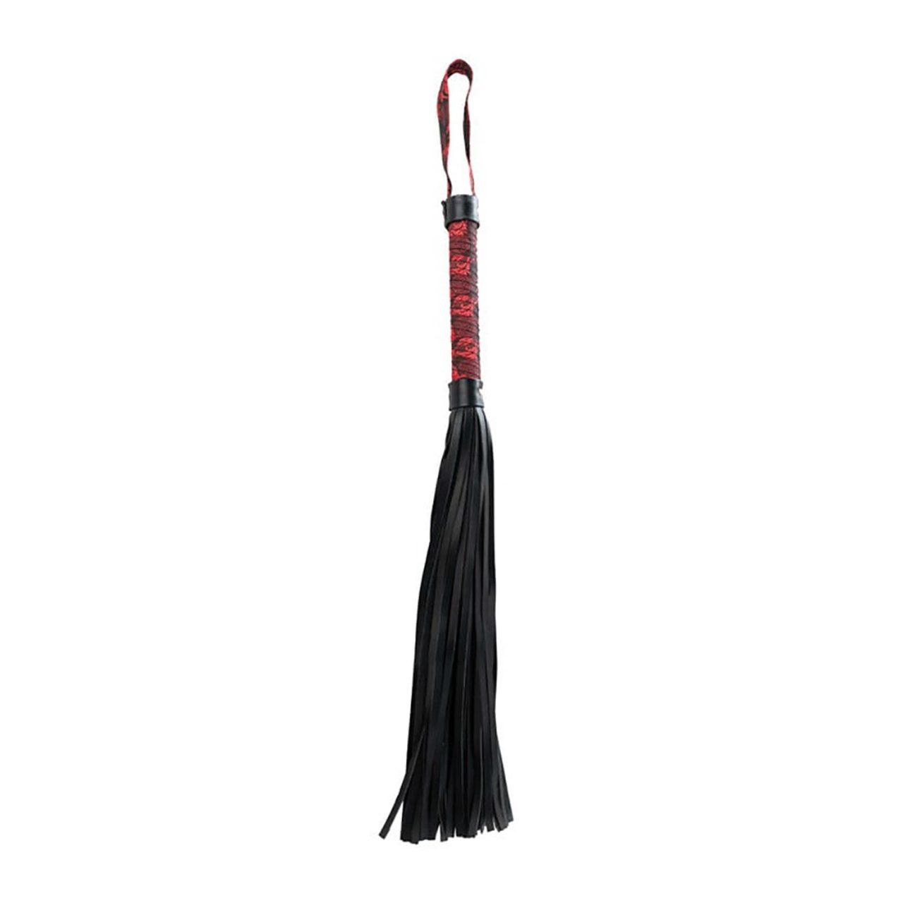 Czerwono-czarny flogger BDSM 44 cm ze skóry PU | Loris.pl
