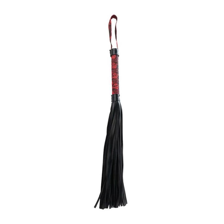 Czerwono-czarny flogger BDSM 44 cm ze skóry PU | Loris.pl