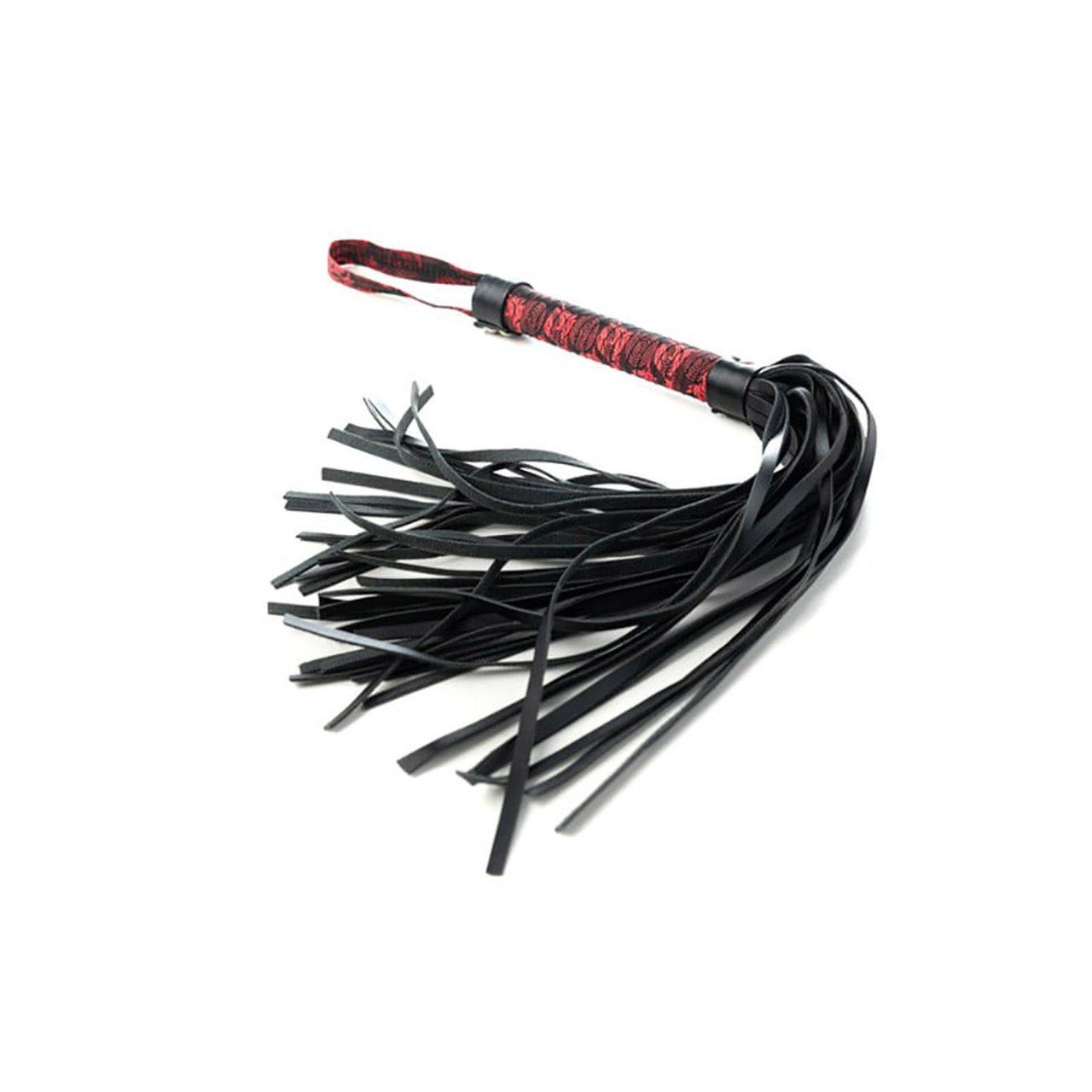 Czerwono-czarny flogger BDSM 44 cm ze skóry PU | Loris.pl