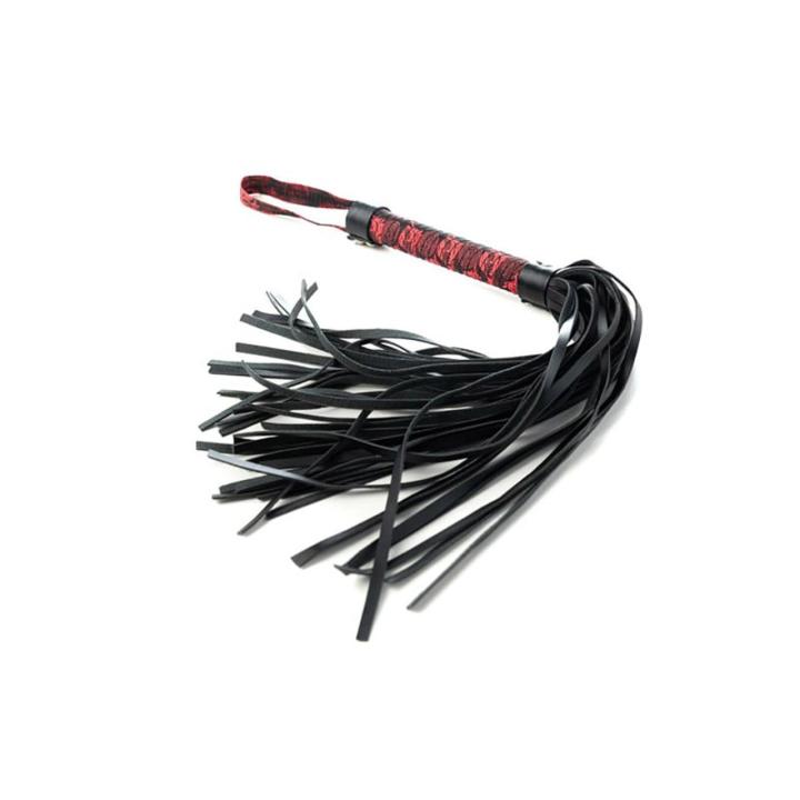 Czerwono-czarny flogger BDSM 44 cm ze skóry PU | Loris.pl