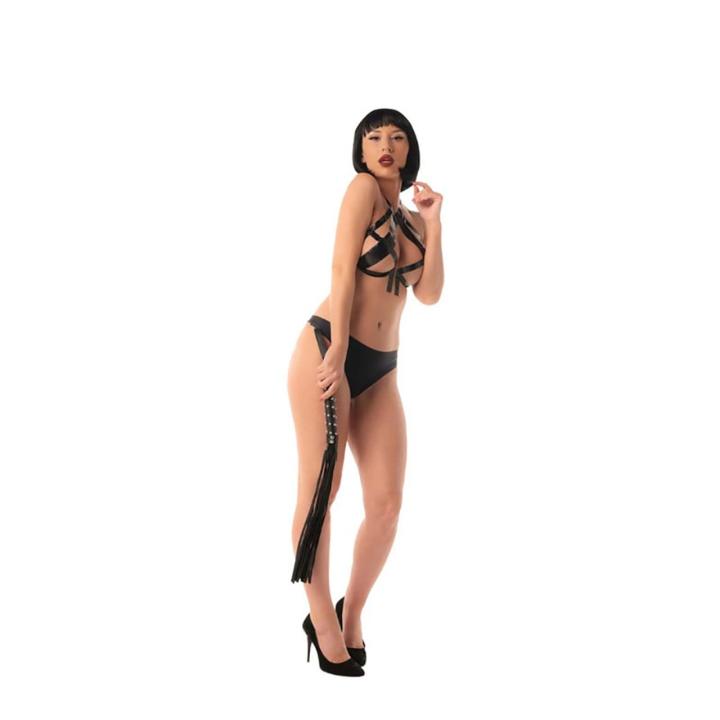 Czarny flogger BDSM 65 cm ze skóry PU