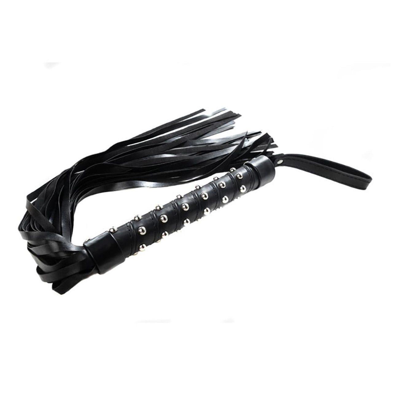 Czarny flogger BDSM 65 cm ze skóry PU | Loris.pl