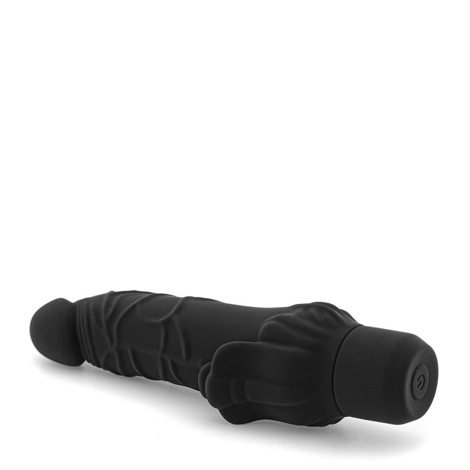 Duży czarny wibrator realistyczny ze stymulacją łechtaczki wykonany z silikonu