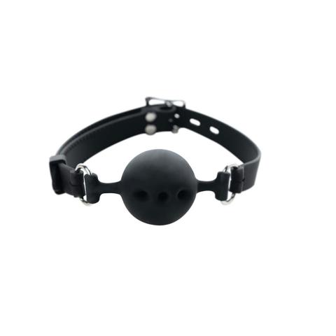 Oddychający knebel BDSM z silikonową kulką 4 cm | Regulowany pasek